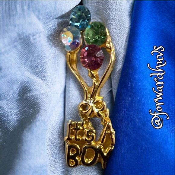 "It's A Boy" Balloon Rhinestone Pin - Picture 6 of 8